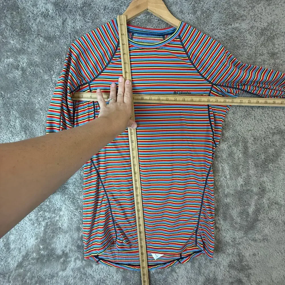 Columbia Men's Baselayer Midweight Long Sleeve Top Shirt Red Multi Stripe L